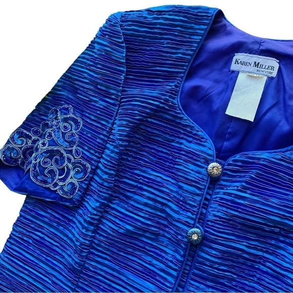 Vtg Karen Miller Beaded Sequined Textured MOB Evening Jacket Blue Size 14 - Picture 3 of 7